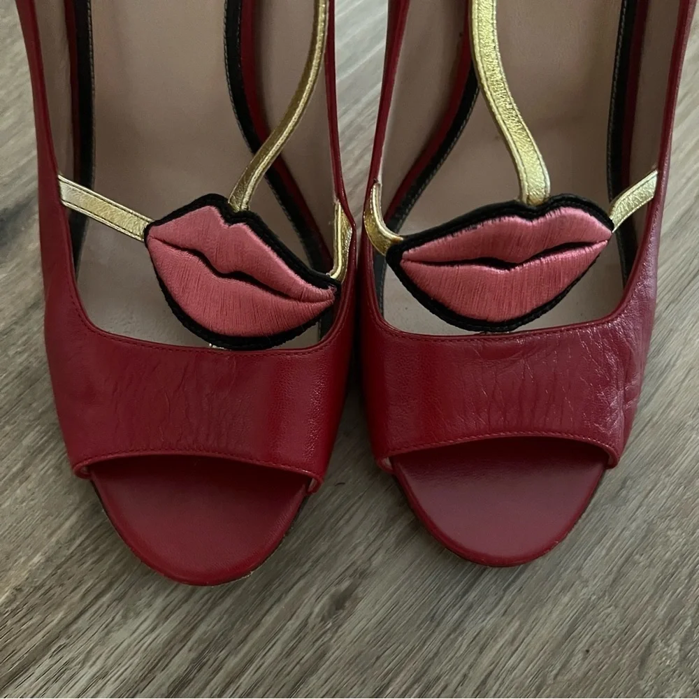 GUCCI X DISNEY Molina Lips Applique Strap Heels in Red Sz 11 US - Picture 9 of 12
